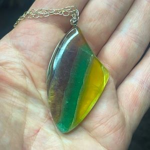 Fluorite Slice Sterling Wire Wrapped Necklace
